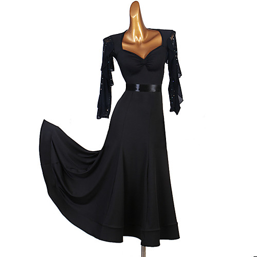 

Ballroom Dance Dress Bow(s) Ruffles Ruching Women's Training Performance Long Sleeve Natural Tulle Milk Fiber