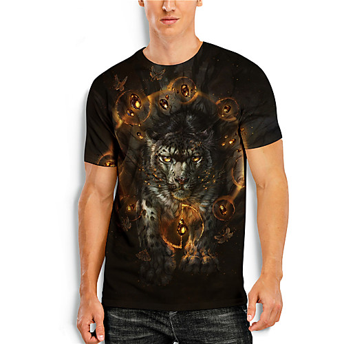 

Men's T shirt 3D Print 3D Tiger Animal 3D Print Short Sleeve Daily Tops Casual Black
