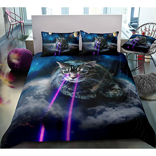 

Space Cat Print 3-Piece Duvet Cover Set Hotel Bedding Sets Comforter Cover with Soft Lightweight Microfiber, Include 1 Duvet Cover, 2 Pillowcases for Double/Queen/King(1 Pillowcase for Twin/Single)