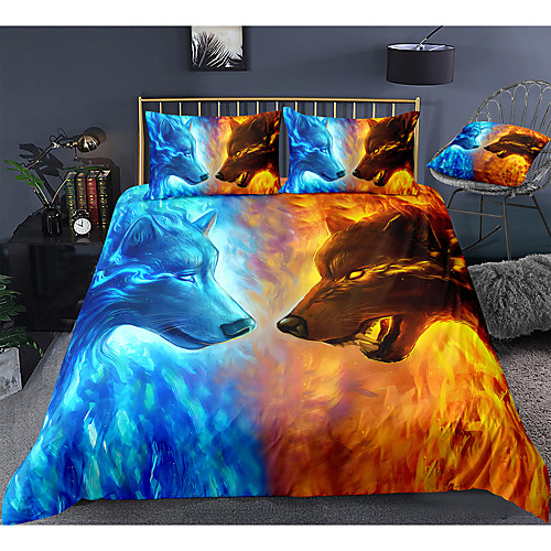

Wolf Print 3-Piece Duvet Cover Set Hotel Bedding Sets Comforter Cover with Soft Lightweight Microfiber, Include 1 Duvet Cover, 2 Pillowcases for Double/Queen/King(1 Pillowcase for Twin/Single)