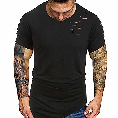 

Mens Sleeveless t Shirts,Clearance Fashion Hole Punk Style Tees Tops Casual Short Sleeve Undershirt Summer Solid t-Shirts Blouse Shirts (Black, XXL)