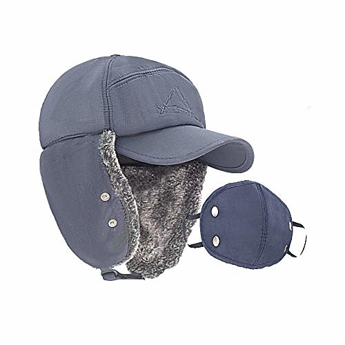 

Trapper Hats Warm Winter Trooper Aviator Hat with Earflaps Windproof Mask Ushanka Hat for Men & Women,Blue