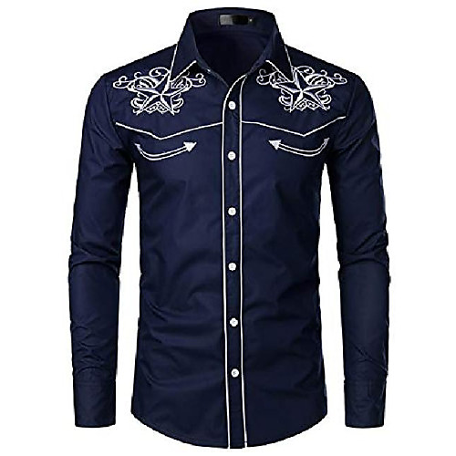 

men's western cowboy embroidered long sleeve regular fit button down shirts