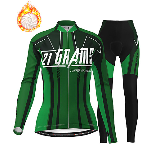 

21Grams Women's Long Sleeve Cycling Jersey with Tights Winter Fleece Green Bike Thermal Warm Fleece Lining Breathable Warm Quick Dry Sports Graphic Mountain Bike MTB Road Bike Cycling Clothing Apparel