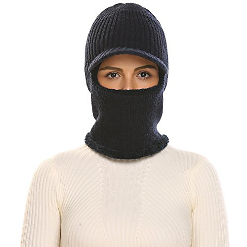 

Women Fashion Winter Warm Wool Neck Hat Visor Ear Face Cover Navy Blue