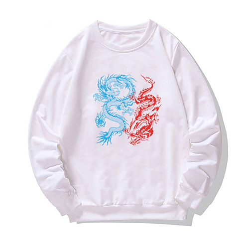 

Men's Pullover Sweatshirt Dragon Print Round Neck Daily Weekend Other Prints Casual Hoodies Sweatshirts Long Sleeve White Black Purple
