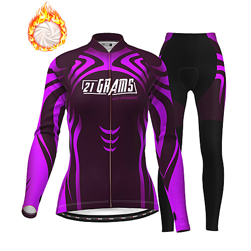 

21Grams Women's Long Sleeve Cycling Jersey with Tights Winter Fleece Purple Bike Thermal Warm Fleece Lining Breathable Warm Quick Dry Sports Graphic Mountain Bike MTB Road Bike Cycling Clothing