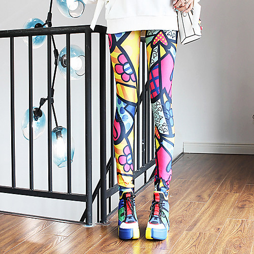 

Women's Stylish Casual / Sporty Breathable Comfort Sports Weekend Gym Leggings Pants Graphic Ankle-Length Sporty Print White Black Blue Fuchsia Orange