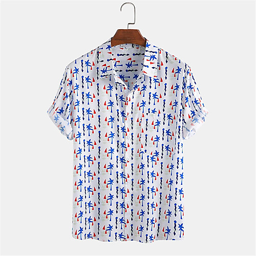 

Men's Shirt Other Prints Plants Button-Down Print Short Sleeve Daily Tops Casual Hawaiian Blue