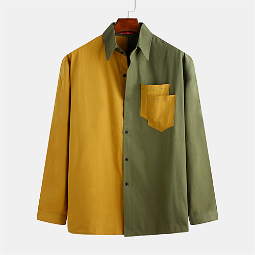 

Men's Shirt Other Prints Color Block Button-Down Print Long Sleeve Daily Tops 100% Cotton Casual Green Gray