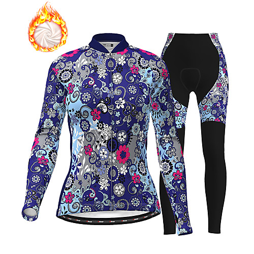 

21Grams Women's Long Sleeve Cycling Jersey with Tights Winter Fleece Polyester White Blue Pink Floral Botanical Christmas Bike Clothing Suit Thermal Warm Fleece Lining Breathable 3D Pad Warm Sports