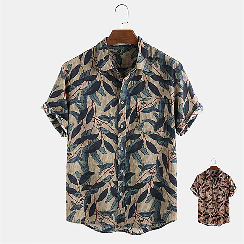 

Men's Shirt Other Prints Floral Button-Down Print Short Sleeve Daily Tops Casual Hawaiian Blue Brown