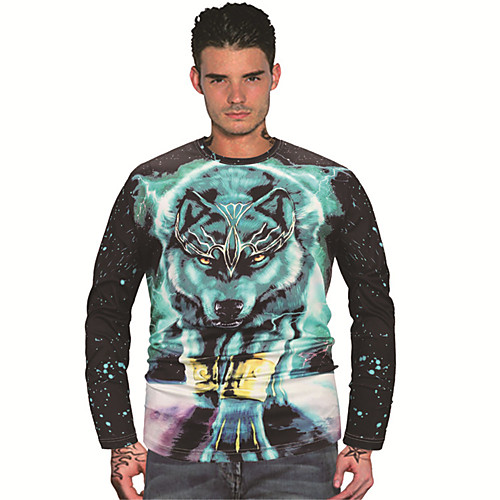 

Men's T shirt 3D Print Graphic Prints Animal 3D Print Long Sleeve Daily Tops Casual Beach Black