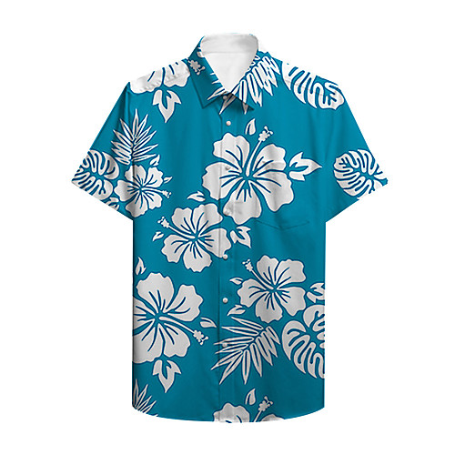

Men's Shirt Other Prints Plants Floral Button-Down Print Short Sleeve Casual Tops Casual Hawaiian Blue