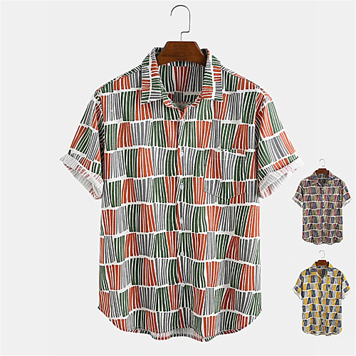

Men's Shirt Other Prints Striped Button-Down Print Short Sleeve Daily Tops Casual Blue Yellow Green