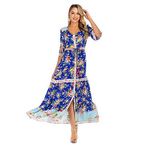 

Women's Sheath Dress Short Mini Dress Red Blushing Pink Light Blue Half Sleeve Floral Patchwork Print Fall Spring V Neck Elegant Boho 2021 S M L XL XXL