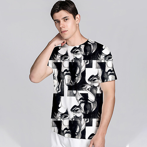 

Men's T shirt 3D Print Graphic Graphic Prints 3D Print Short Sleeve Daily Tops Casual Beach Black / White