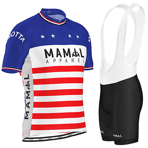 

21Grams Men's Short Sleeve Cycling Jersey with Bib Shorts Blue Stripes Bike Breathable Sports Stripes Mountain Bike MTB Road Bike Cycling Clothing Apparel / Stretchy / Athleisure