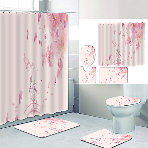 

Bathroom Shower Curtain & Mat Set Modern Polyester New Design