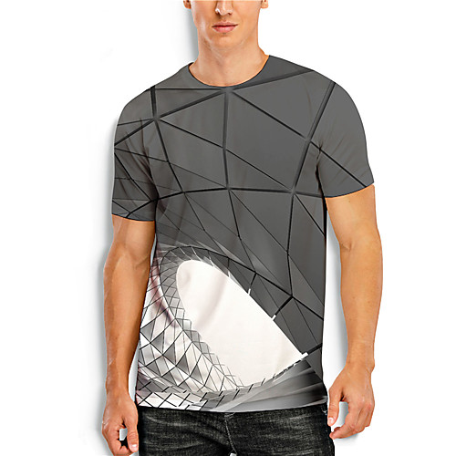 

Men's T shirt 3D Print 3D Geometry 3D Print Short Sleeve Daily Tops Casual Gray