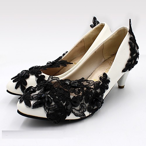 

Women's Wedding Shoes Chunky Heel Round Toe Wedding Pumps Sweet Wedding Walking Shoes PU Rhinestone Lace Floral Dark Blue Lace [Flat Base Standard Code] Silver gray lace [3cm with high standard size