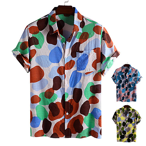 

Men's Shirt Other Prints Polka Dot Button-Down Print Short Sleeve Daily Tops Casual Hawaiian Blue Yellow Green