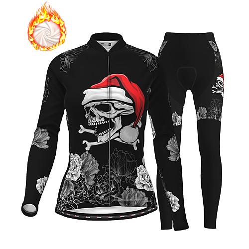 

21Grams Women's Long Sleeve Cycling Jersey with Tights Winter Fleece Polyester Black Skull Christmas Santa Claus Bike Clothing Suit Thermal Warm Fleece Lining Breathable 3D Pad Warm Sports Graphic