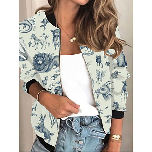 

Women's Print Patchwork Active Spring & Fall Jacket Regular Daily Long Sleeve Air Layer Fabric Coat Tops White