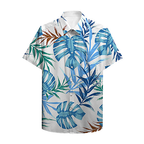

Men's Shirt Other Prints Plants Button-Down Print Short Sleeve Casual Tops Casual Hawaiian Blue