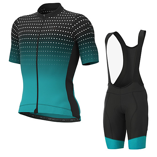 

Men's Short Sleeve Cycling Jersey with Bib Shorts Elastane Green / Black Bike Sports Clothing Apparel