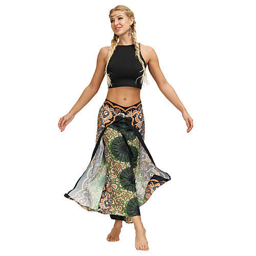 

Women's Yoga Pants Wide Leg High Split Bottoms Breathable Quick Dry Bohemian Green Yoga Fitness Gym Workout Sports Activewear / Casual / Athleisure