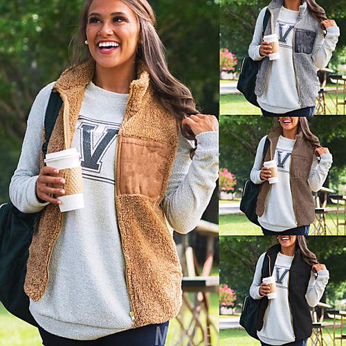 

Women's Cycling Vest Hiking Vest / Gilet Fishing Vest Outdoor Solid Color Thermal Warm Lightweight Breathable Quick Dry Top Wool Hunting Fishing Climbing Black light coffee Brown Gray