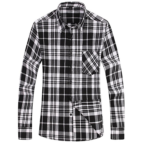 

Men's Shirt non-printing Plaid Long Sleeve Casual Tops Black
