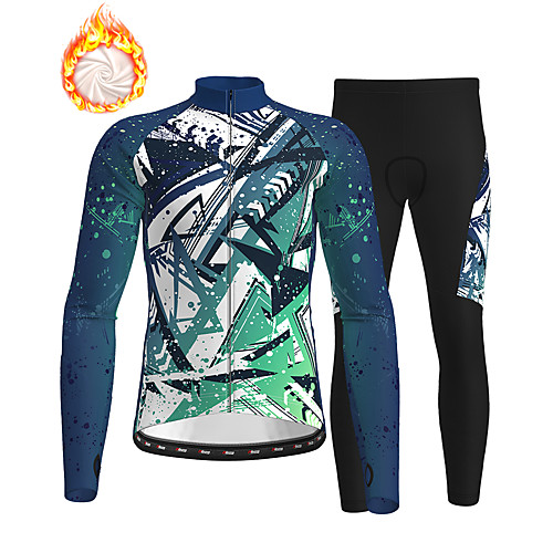 

21Grams Men's Long Sleeve Cycling Jersey with Tights Winter Fleece Green Bike Thermal Warm Fleece Lining Breathable Warm Quick Dry Sports Graphic Mountain Bike MTB Road Bike Cycling Clothing Apparel