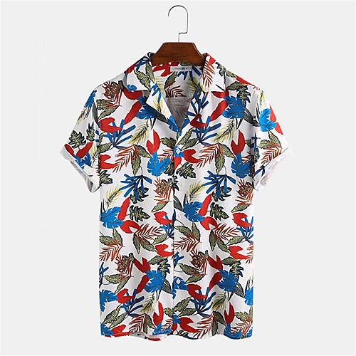 

Men's Shirt Other Prints Plants Button-Down Print Short Sleeve Daily Tops Casual Hawaiian Blue