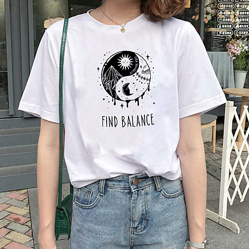 

Women's T shirt Text Letter Print Round Neck Tops 100% Cotton Basic Basic Top White Black Purple