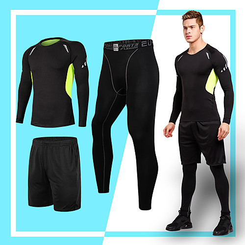

Men's Long Sleeve Cycling Jersey with Tights Cycling Jersey with Bib Shorts BlackSliver Black / Green Bike Breathable Sports Clothing Apparel / Stretchy