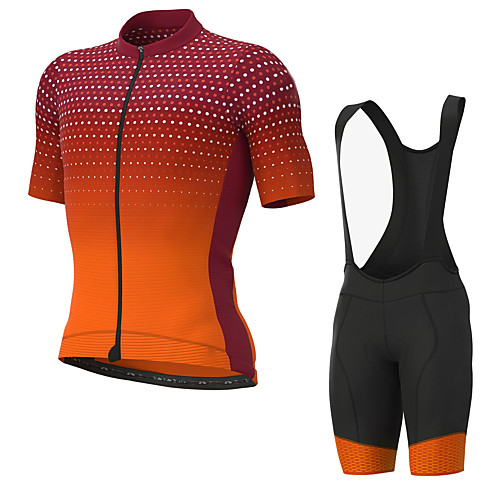

Men's Short Sleeve Cycling Jersey with Bib Shorts Elastane Orange Bike Sports Clothing Apparel
