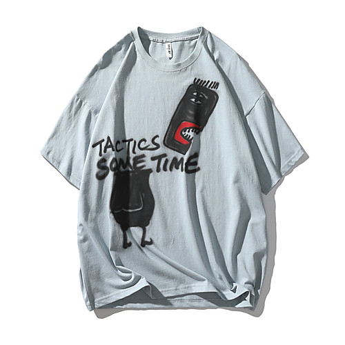 

Men's T shirt Other Prints Cartoon Graphic Prints Graffiti Print Short Sleeve Daily Tops 100% Cotton Casual Beach White Black Blue