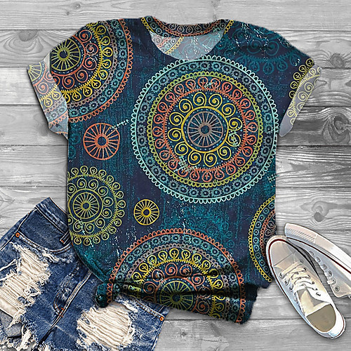 

Women's Plus Size Print Graphic Tribal T shirt Large Size Round Neck Short Sleeve Tops Big Size