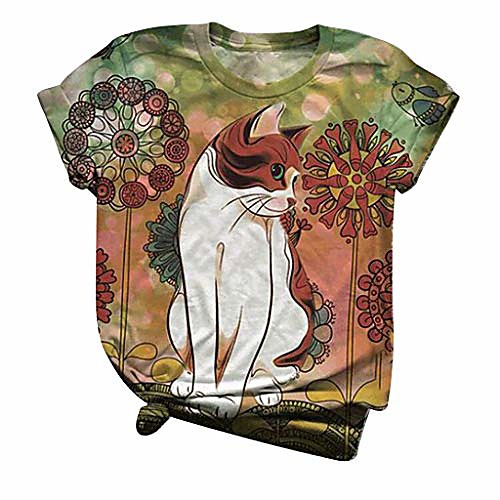 

Women T-Shirt Ethnic Style Cartoon Print Funny Shirt Short Sleeve with Round Neck Streetwear(e-Multicoloured,L)