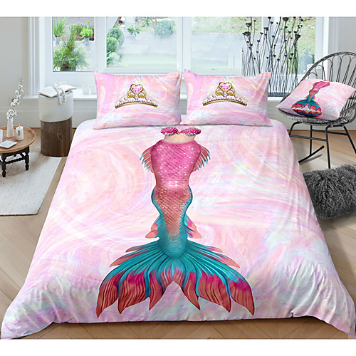 

Mermaid Print 3-Piece Duvet Cover Set Hotel Bedding Sets Comforter Cover with Soft Lightweight Microfiber, Include 1 Duvet Cover, 2 Pillowcases for Double/Queen/King(1 Pillowcase for Twin/Single)