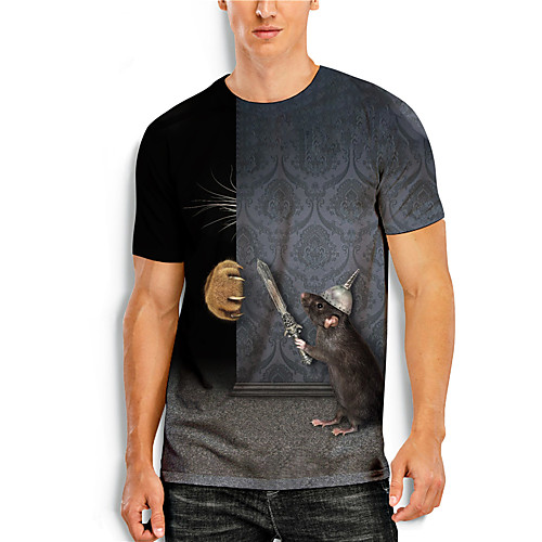 

Men's T shirt 3D Print 3D Animal 3D Print Short Sleeve Daily Tops Casual Gray