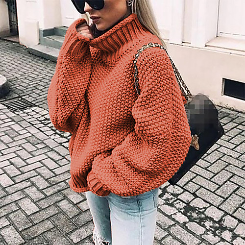 

Women's Vintage Style Braided Solid Color Pullover Sweater Long Sleeve Sweater Cardigans Turtleneck Fall Winter ArmyGreen Black Blue