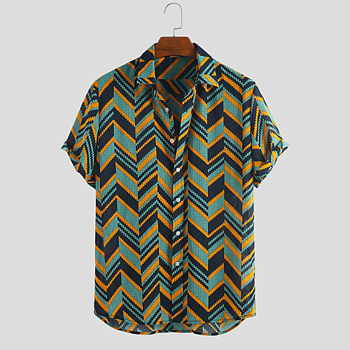 

Men's Shirt Other Prints Color Block Button-Down Print Short Sleeve Daily Tops Casual Hawaiian Green