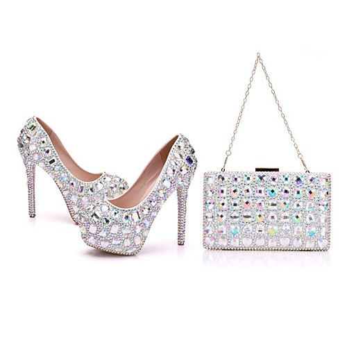 

Women's Wedding Shoes Platform Round Toe Wedding Pumps Vintage Sexy Roman Shoes Wedding Party & Evening PU Rhinestone Crystal Sparkling Glitter Solid Colored Color Block Rainbow