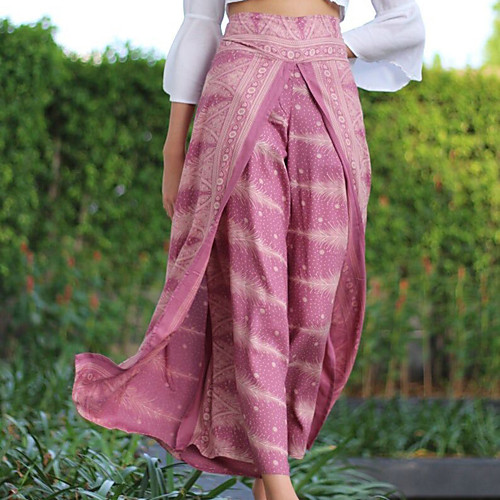 

Women's Yoga Pants Wide Leg High Split Bottoms Breathable Quick Dry Bohemian Peacock Pink Yoga Fitness Gym Workout Sports Activewear / Casual / Athleisure