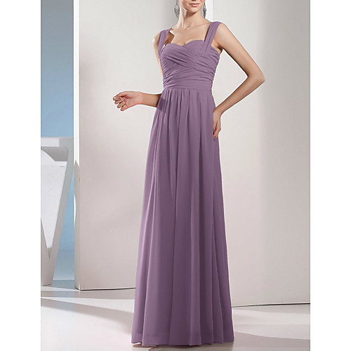 

Sheath / Column Minimalist Elegant Wedding Guest Formal Evening Dress Sweetheart Neckline Sleeveless Floor Length Chiffon with Sleek Pleats 2021