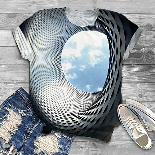 

Women's Plus Size Print Graphic Optical Illusion T shirt Large Size Round Neck Short Sleeve Tops Big Size