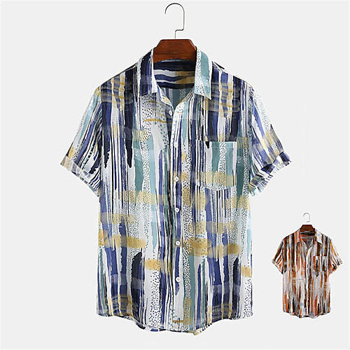 

Men's Shirt Other Prints Striped Graffiti Button-Down Print Short Sleeve Daily Tops Casual Hawaiian Blue Orange